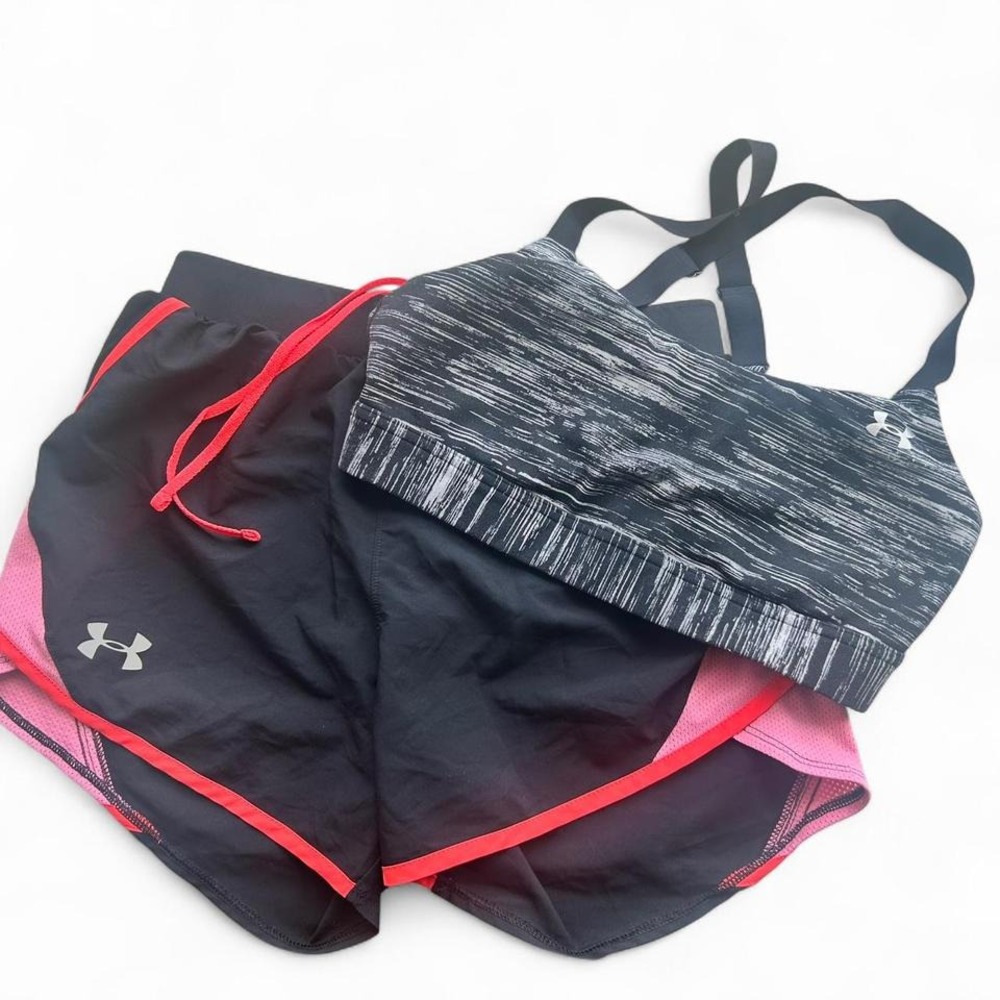 Under Armour 2 PC Pink/black short sports‎ bra Women's XS